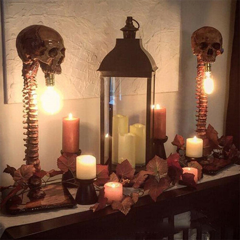 Eerie LED Skull Spine Bedside Lamp - Macabre Halloween Decor
