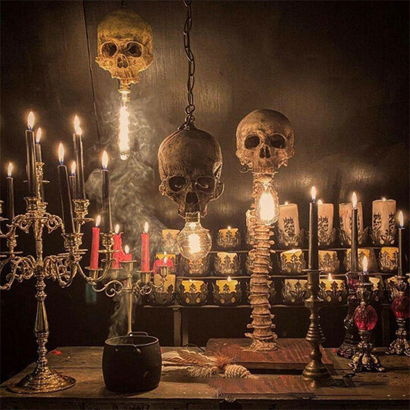 Eerie LED Skull Spine Bedside Lamp - Macabre Halloween Decor