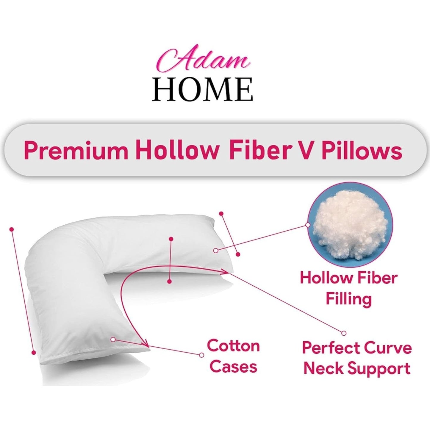 V Shaped Pillow with Case - Extra Filled Neck Support for Pregnancy