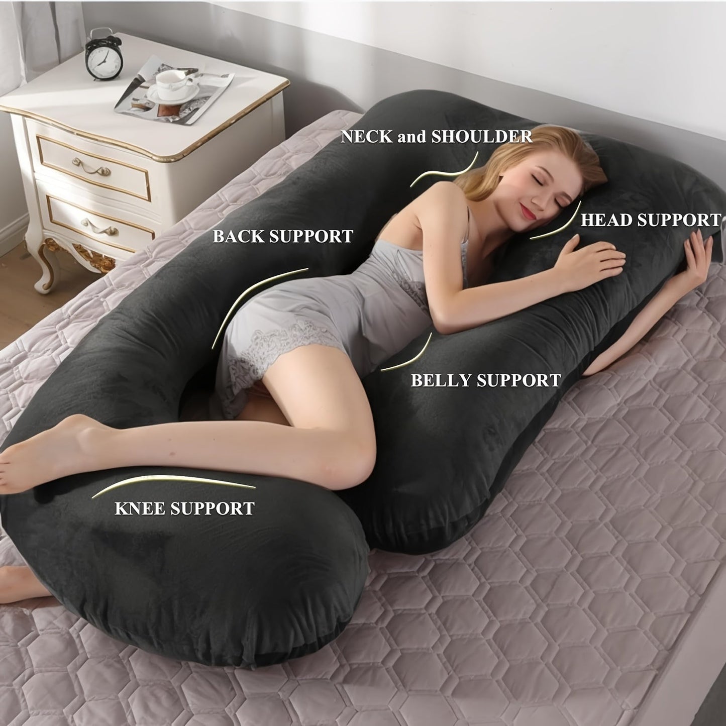 J Shaped Pregnancy Pillow for Sleeping, Full Body Maternity Pillow
