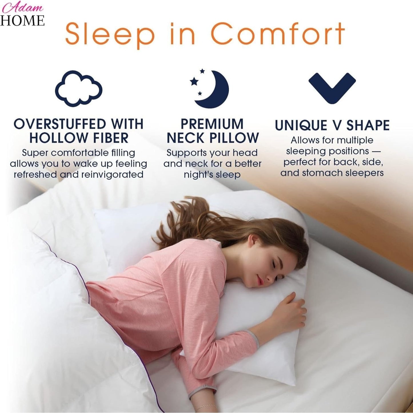 V Shaped Pillow with Case - Extra Filled Neck Support for Pregnancy