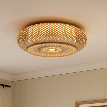 Japanese-Style Bamboo Rattan Ceiling Light – Flush Mount or Hanging Fixture